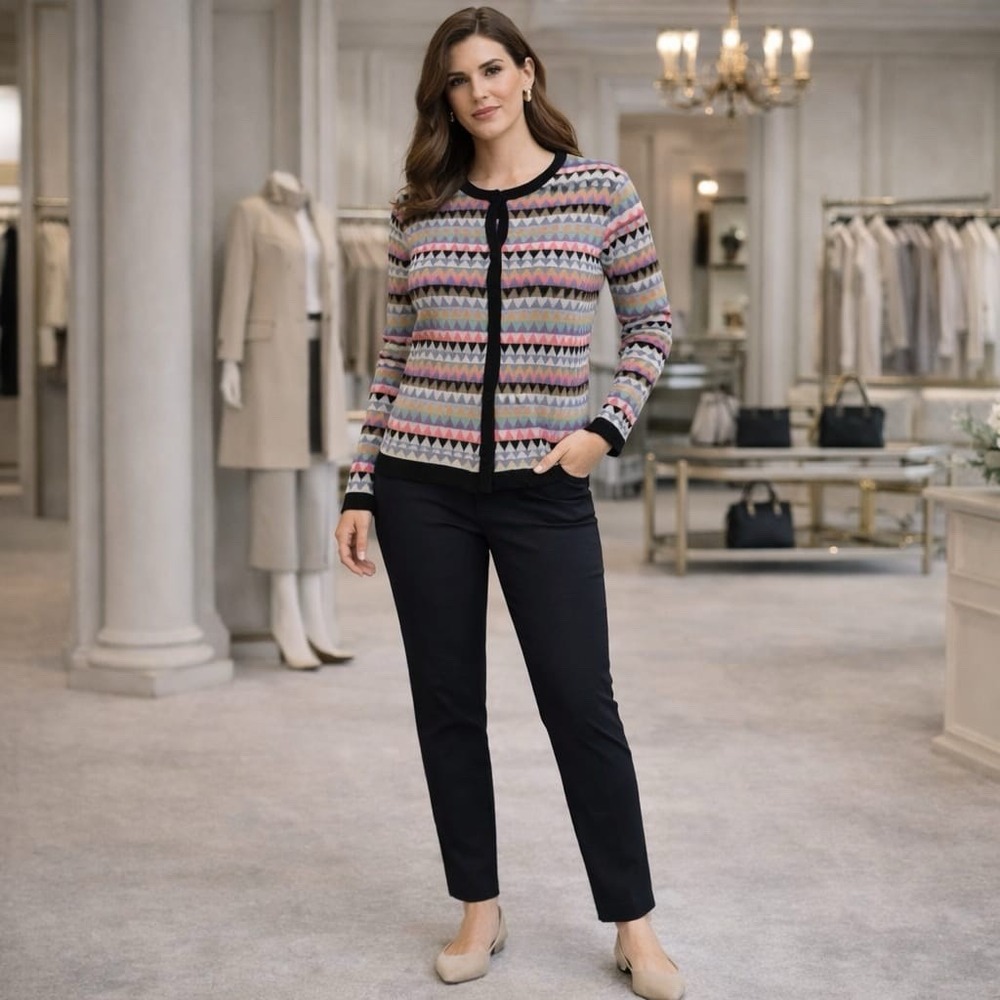 ALDOMARTINS Sweater 6 Cardigan WOOL Blend Multi Aztec Geometric Triangle SPAIN